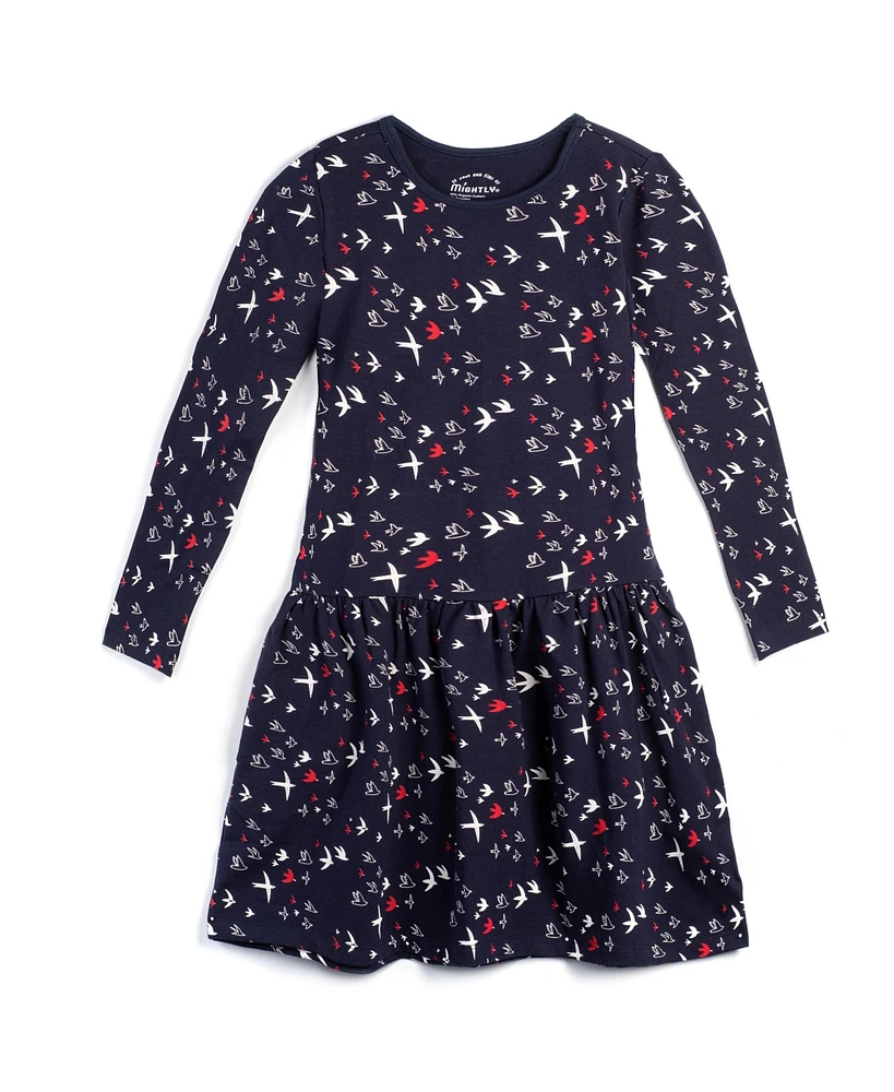 Mightly Toddler Girls Fair Trade Organic Cotton Long Sleeve Drop Waist Dress