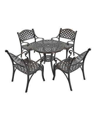 5-Piece Cast Aluminum Outdoor Furniture Patio Dining Set Table with Umbrella Hole Chairs