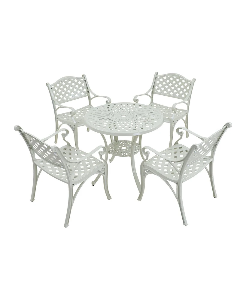 5-Piece Cast Aluminum Outdoor Furniture Patio Dining Set Patio Table with Umbrella Hole Patio Dining Chairs in