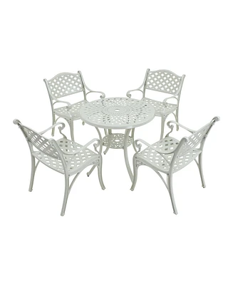 5-Piece Cast Aluminum Outdoor Furniture Patio Dining Set Patio Table with Umbrella Hole Patio Dining Chairs in
