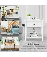 Nightstand with Drawer and Storage Shelf for Bedroom Living Room-Wine