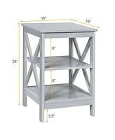 3-Tier Nightstand End Table with X Design Storage