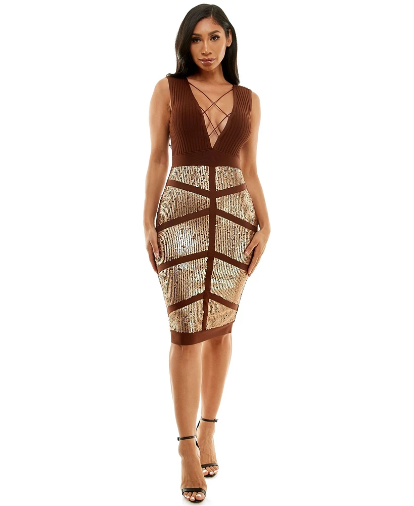 Bebe Women's Sequin Bandage Strappy Midi Dress