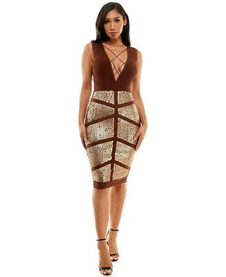 Bebe Women's Sequin Bandage Strappy Midi Dress
