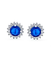 Bling Jewelry 4CT Oval Royal Blue Cz Stud Earrings Simulated Sapphire Halo Sterling Silver 11MM