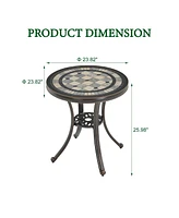24 Inches Outdoor Bistro Table Cast Aluminium Patio Dining Round Table, Bronze