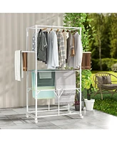 Foldable Clothes Drying Rack, 68.5" Aluminum Laundry Rack with Hanging Rods & Drying Shelves