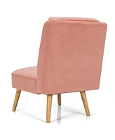 Velvet Accent Armless Side Chair with Rubber Wood Legs for Bedroom