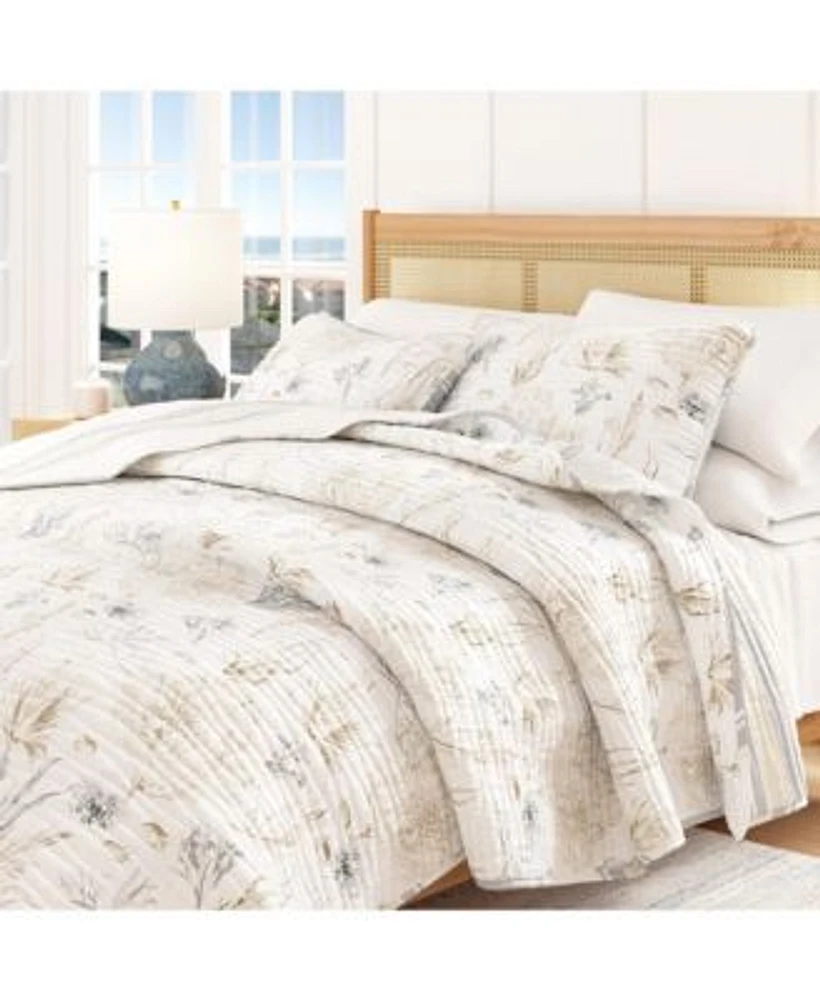 Linery Co. Coastal Coral Stitched Quilt Set With Shams