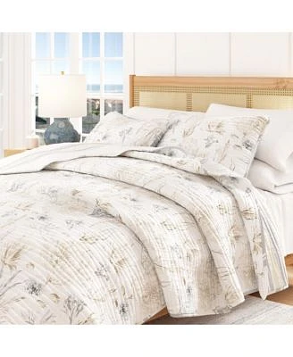 Linery Co. Coastal Coral Stitched Quilt Set With Shams