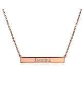 Bling Jewelry Thin Name Plated Sideways Horizontal Flat Bar Pendant Necklace Rose Gold Sterling Silver