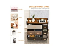 7 Drawer Tower Steel Frame and Wooden Top Dresser Storage Chest for Bedroom