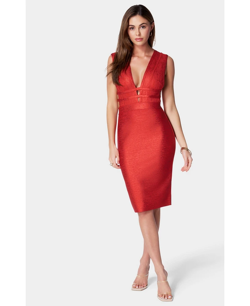 Bebe Women's Plunge Metallic Dress