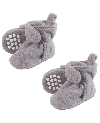 Luvable Friends Baby Boys Unisex Cozy Fleece Booties, Heather Gray 2-Piece, 0-6 Months