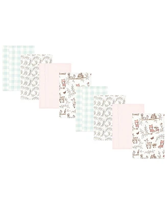Hudson Baby Girls Cotton Poly Flannel Burp Cloths 8-Pack, Girl Woodland Pals, One Size