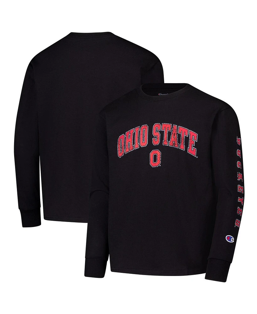 Champion Big Boys and Girls Black Ohio State Buckeyes Distressed Arch Over Logo Long Sleeve T-Shirt