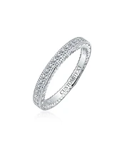 Bling Jewelry Pave Cz Cubic Zirconia Thin Band Ring Etched Milgrain .925 Sterling Silver