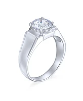 Bling Jewelry Statement 6CTW Cubic Zirconia Wide Band Cz Solitaire Promise Ring Silver Plated Brass Finish