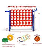 Gymax 2.5Ft 4-to-Score Giant Game Set Basketball Hoop Ring Game Indoor Outdoor