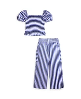 Polo Ralph Lauren Big Girls 2-Piece Striped Top Cropped and Pant Set