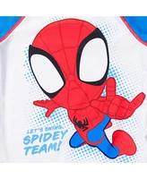 Spidey and His Amazing Friends Toddler Boys Marvel Upf 50+ Rash Guard Swim Trunks Outfit Set