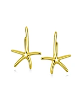 Bling Jewelry Nautical Tropical Beach Large Starfish Dangle Drop Threader Earrings Fish Hook Wire Gold Plated