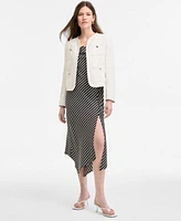 Bar Iii Womens Tweed Jacket Striped Cowlneck Dress Exclusively At Macys