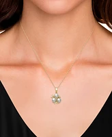 Belle De Mer Cultured Freshwater Pearl (6-7mm) & Diamond Accent Flower Cluster 18" Pendant Necklace in 14k Gold