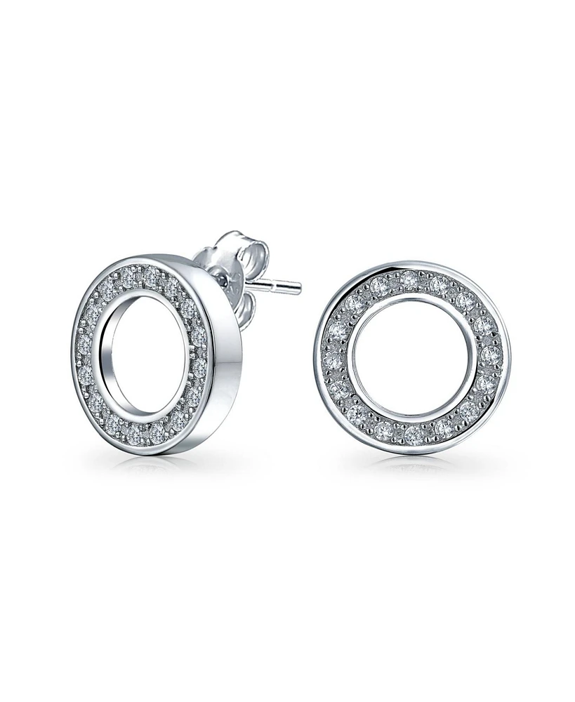 Bling Jewelry Geometric Pave Cubic Zirconia Open Circle Round Disc O Cz Stud Earrings Rose Gold Plated .925 Sterling Silver