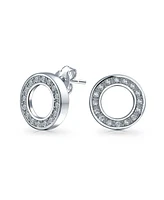 Bling Jewelry Geometric Pave Cubic Zirconia Open Circle Round Disc O Cz Stud Earrings Rose Gold Plated .925 Sterling Silver