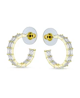 Bling Jewelry Classic Statement Cz Double Row Emerald Cut Cubic Zirconia Eternity Hoop Earrings Silver Gold Plated 1 Inch Diameter