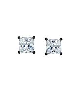 Bling Jewelry Clear Square Princess Cut Cubic Zirconia Solitaire Stud Earrings Cz Secure Screw Back Black Gold Plated .925 Sterling Silver
