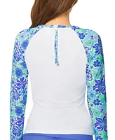 Raisins Juniors' Floral-Print Back-Zip Rash Guard
