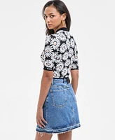 Hugo Women's Floral Mock-Neck Knit Crop Top