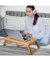 Bamboo Laptop Lap Tray with Adjustable Legs and Tilting Heat-dissipation Top