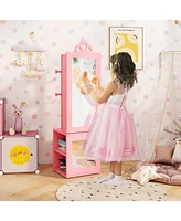 3-in-1 Freestanding Kids Jewelry Cabinet Armoire with Full Length Mirror