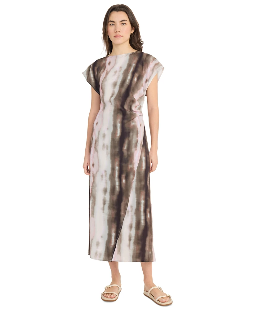 Luxely Women's Printed Lush Satin Side-Shirred Midi Dress