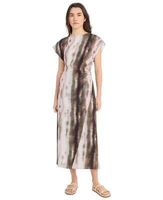 Luxely Women's Printed Lush Satin Side-Shirred Midi Dress