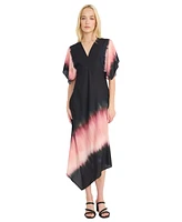 Luxely Women's Ombre Handkerchief-Hem Flutter-Sleeve Chiffon Midi Dress