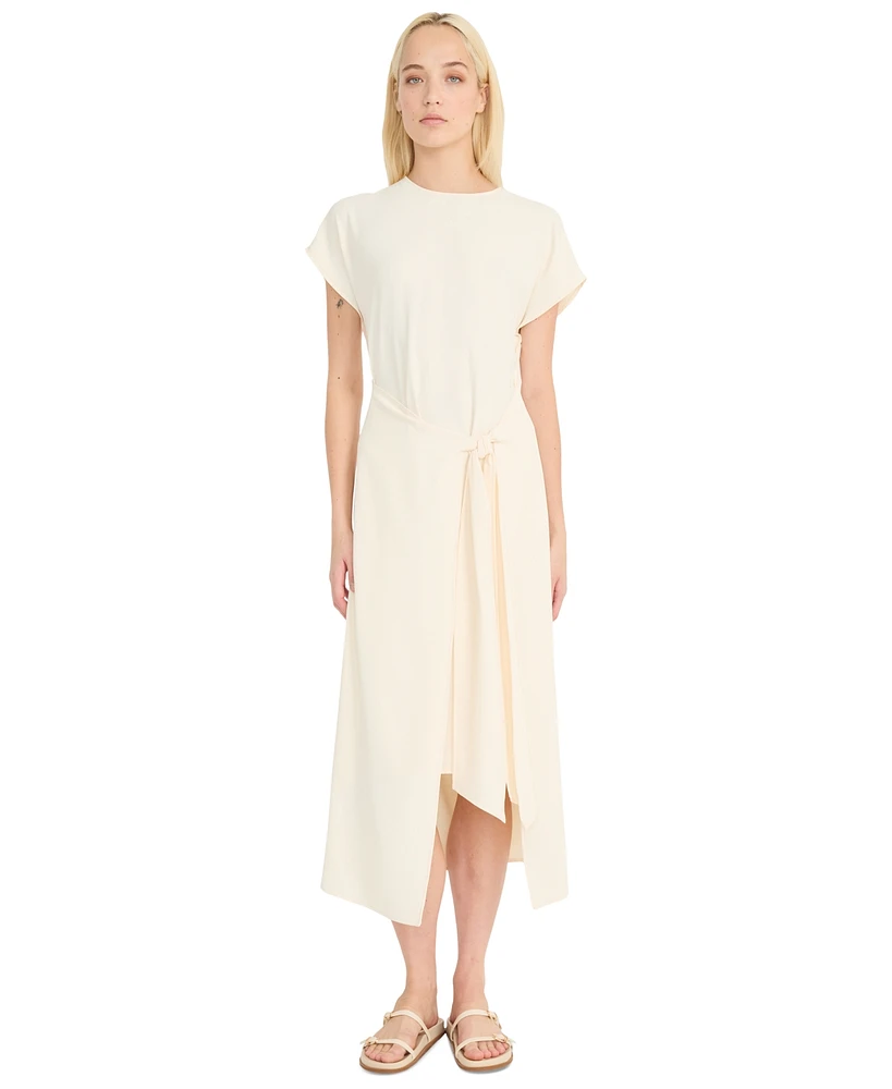 Luxely Women's Tie-Front Short-Sleeve Faux-Wrap Midi Dress