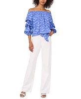 Vince Camuto Women's Textured Off-The-Shoulder Bubble 3/4-Sleeve Tie-Front Blouse
