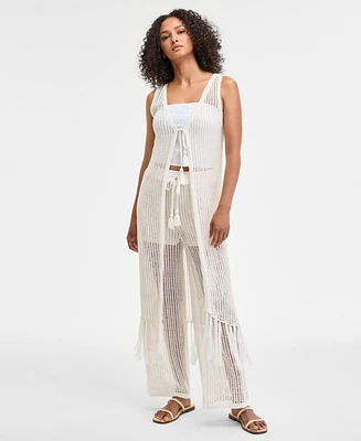Bar Iii Women's Crochet Fringe Sleeveless Cardigan, Exclusively at Macy's