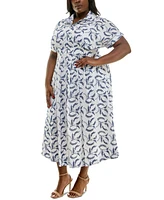 Taylor Plus Floral-Embroidered Button-Front Dress