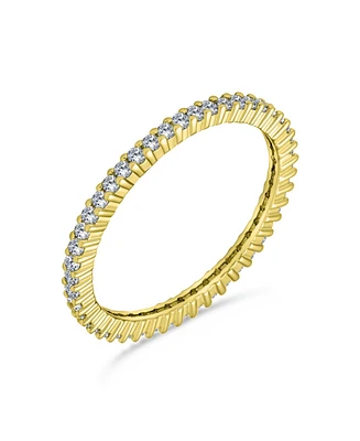Bling Jewelry Cz Cubic Zirconia Stackable Eternity 2MM Band Ring Gold Plated .925 Sterling Silver