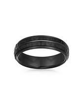 Bling Jewelry Stripe Grooved Solid Black Matt Hammered Titanium Band Ring Comfort Fit