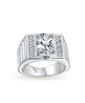 Bling Jewelry Hip Hop Micro Pave Halo 2 3ct Clear Blue Oval Princess Cut Solitaire Cz Statement Promise Ring Wide Band Silver Plated Matte Brush Finish