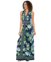 London Times Petite Floral Border-Trim Maxi Dress