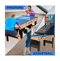 SereneLife 42" 6-in-1 Multi-Game Table - Pool, Air Hockey, Foosball, Basketball, Table Tennis & Dining Table