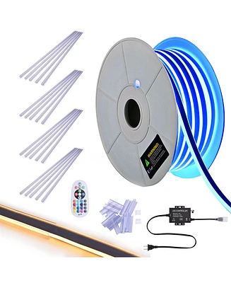 DELight 100FT Rgb Led Strip Neon Rope Lights App Control w/ 10Pcs Pvc Channel