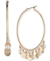 Lauren Ralph Lauren Gold-Tone Imitation Pearl Large Shaky Hoop Earrings, 2"
